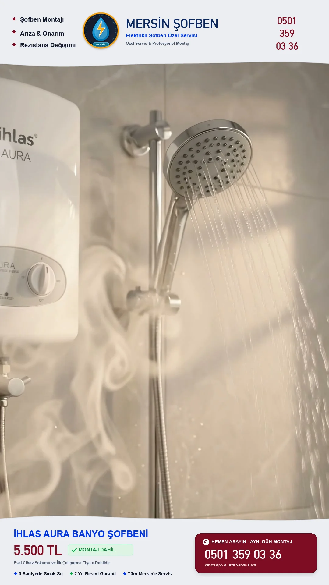 İhlas Aura Banyo Şofbeni Mersin Elektrikçi Şofben Fiyatı