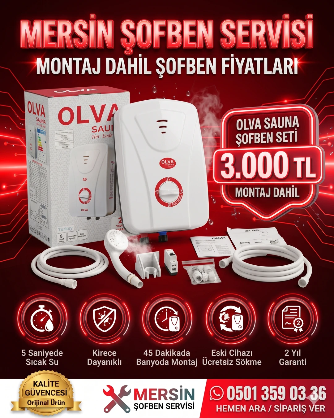 Olva Sauna 7500W Mersin Elektrikçi Şofben Fiyatı