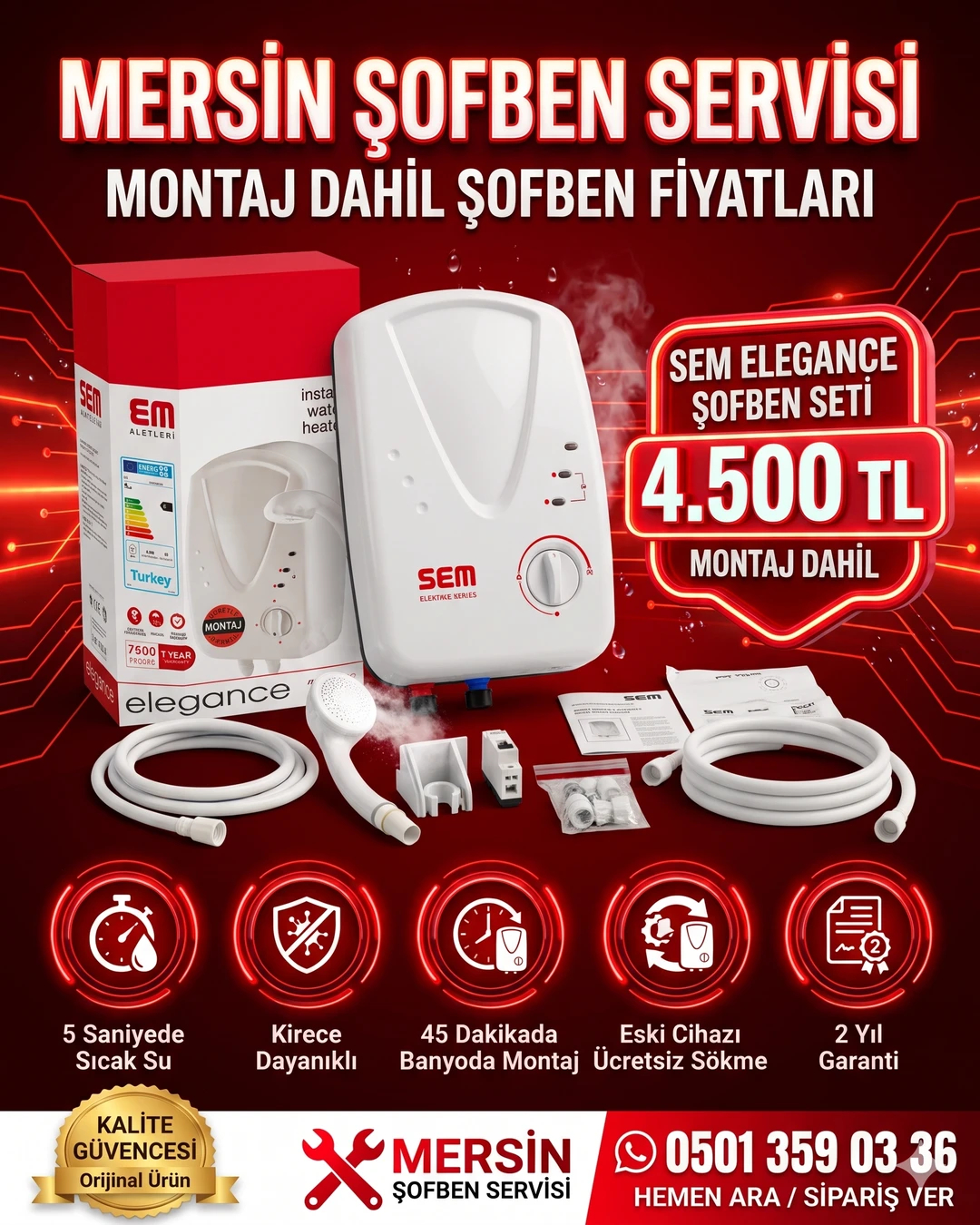 Sem Elegance 7500W Mersin Elektrikçi Şofben Fiyatı