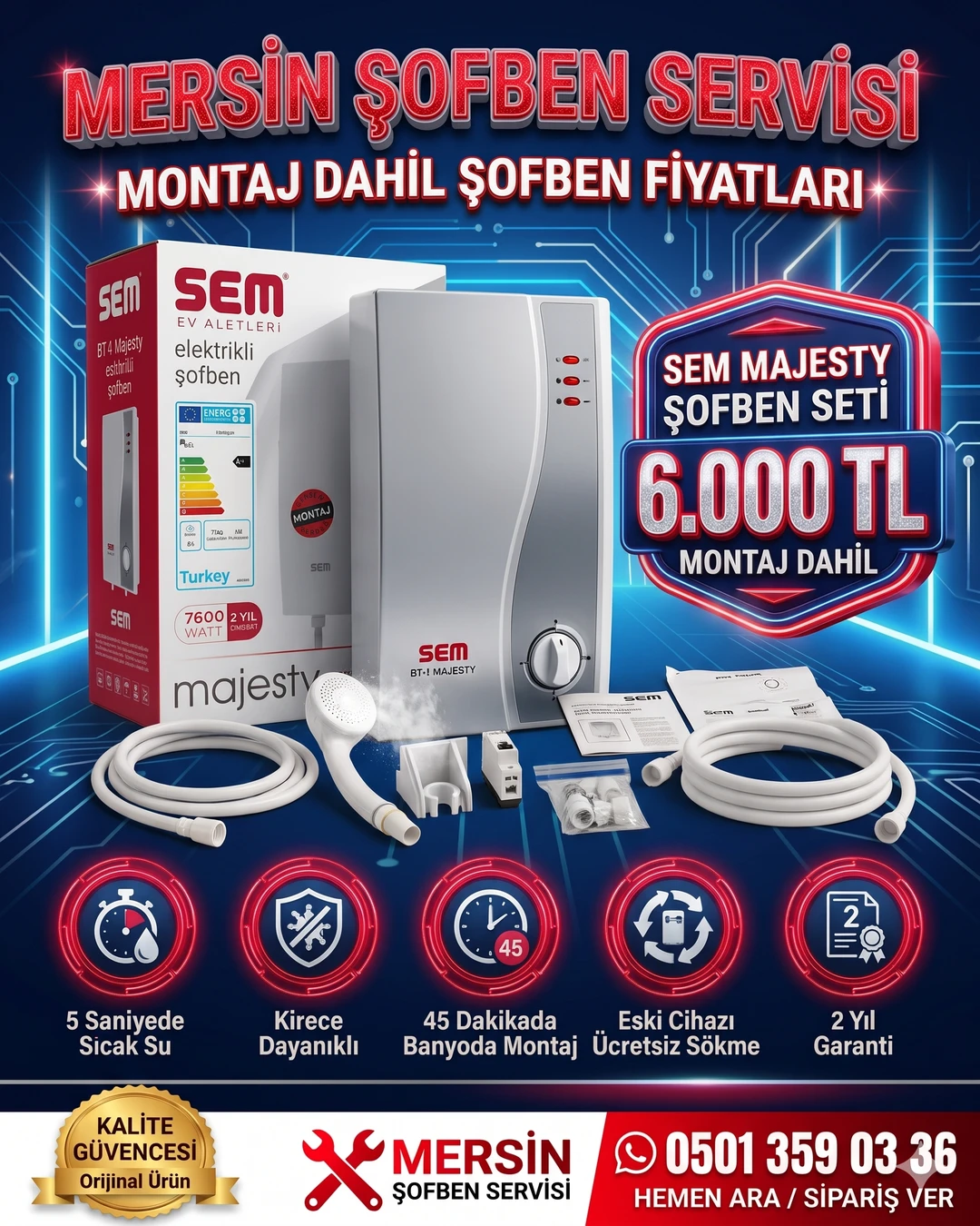 Sem Majesty 7000W Mersin Elektrikçi Şofben Fiyatı